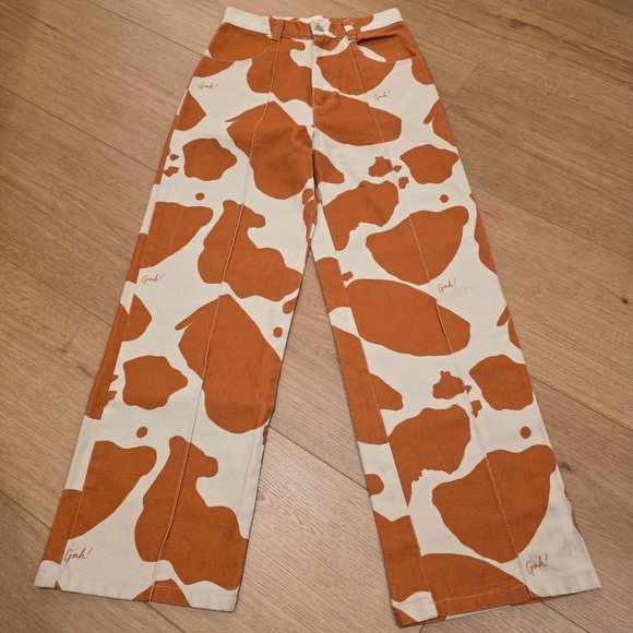 Lisa Says Gah Denim - Lisa Says Gah Robyn Cow Print Jeans Brown Cream Wide Leg High Rise Size 26
